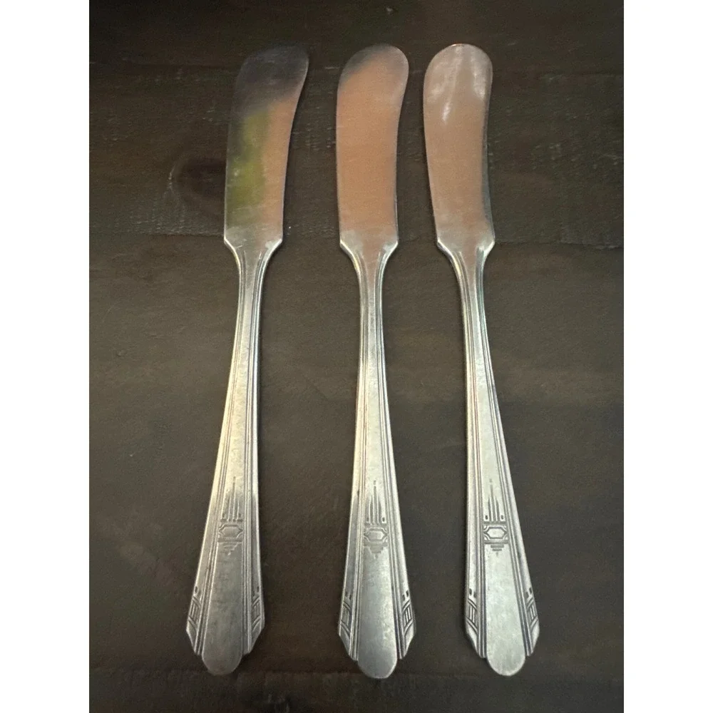 Oneida Silver Paramount Wm A Rogers Butter Spreaders Set of 3 Art Deco 1933 6in